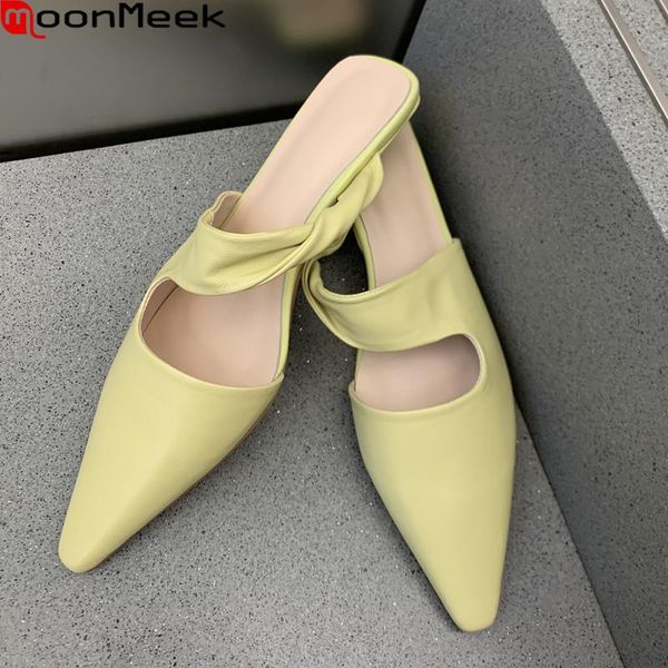 moonmeek new genuine leather women slippers med heels square toe solid color mules shoes summer casual ladies shoes, Black
moonmeek new genuine leather women slippers med heels square toe solid color mules shoes summer casual ladies shoes, Black