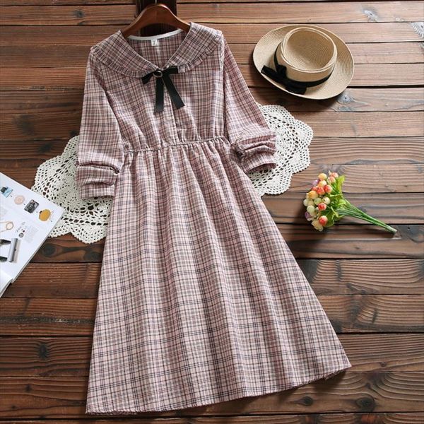 spring autumn cotton linen fashion women dresses plaid japan style bow long sleeve vintage sweet vestidos, Black;gray
spring autumn cotton linen fashion women dresses plaid japan style bow long sleeve vintage sweet vestidos, Black;gray