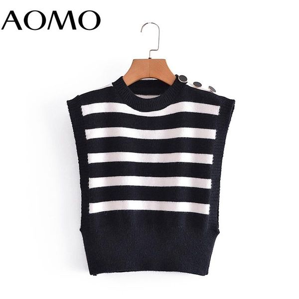 women's sweaters aomo women 2021 fashion striped knitted vest sweater shoulder buttons sleeveless female waistcoat chic 3a215a, White;black
women's sweaters aomo women 2021 fashion striped knitted vest sweater shoulder buttons sleeveless female waistcoat chic 3a215a, White;black