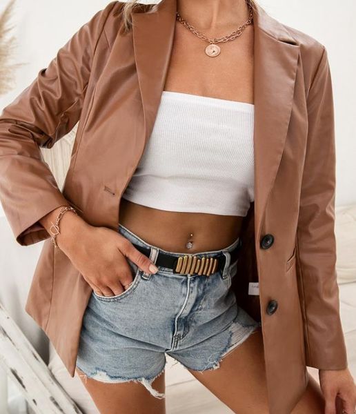 women's jackets mid-length slim single-breasted windbreaker solid color pu motorcycle leather women, Black;brown
women's jackets mid-length slim single-breasted windbreaker solid color pu motorcycle leather women, Black;brown
