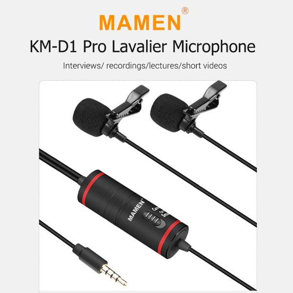mamen km-d1 pro 3.5mm lavalier microphone with dual mic omni-directional sound pickup 6.35mm audio adapter for smartphone camera
mamen km-d1 pro 3.5mm lavalier microphone with dual mic omni-directional sound pickup 6.35mm audio adapter for smartphone camera