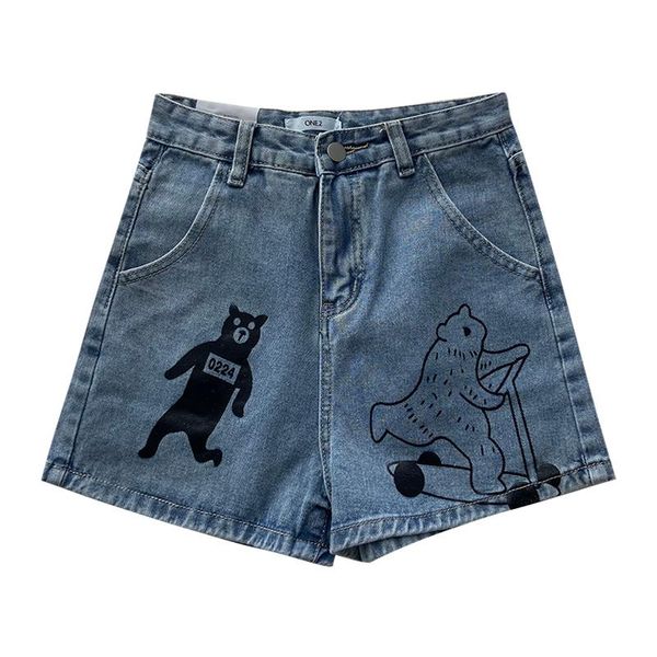 women's jeans japanese cartoon bear print washed high waist loose casual denim shorts, Blue
women's jeans japanese cartoon bear print washed high waist loose casual denim shorts, Blue