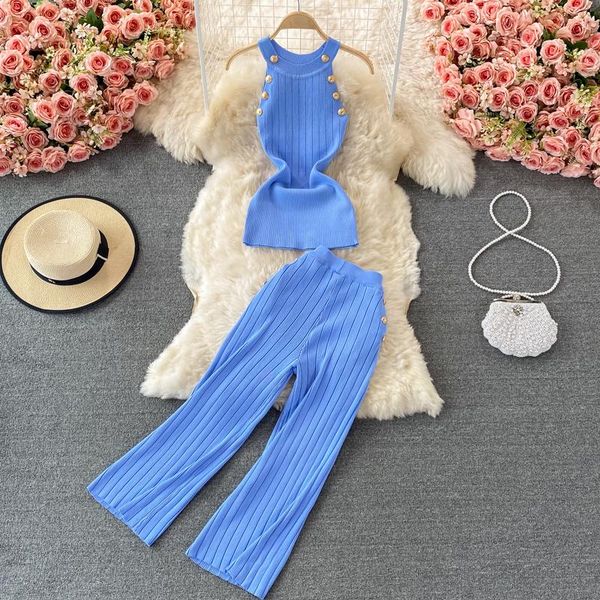 women's two piece pants fashion suit knitted halter camisole western style short two-piece high waist wide leg trousers, White
women's two piece pants fashion suit knitted halter camisole western style short two-piece high waist wide leg trousers, White