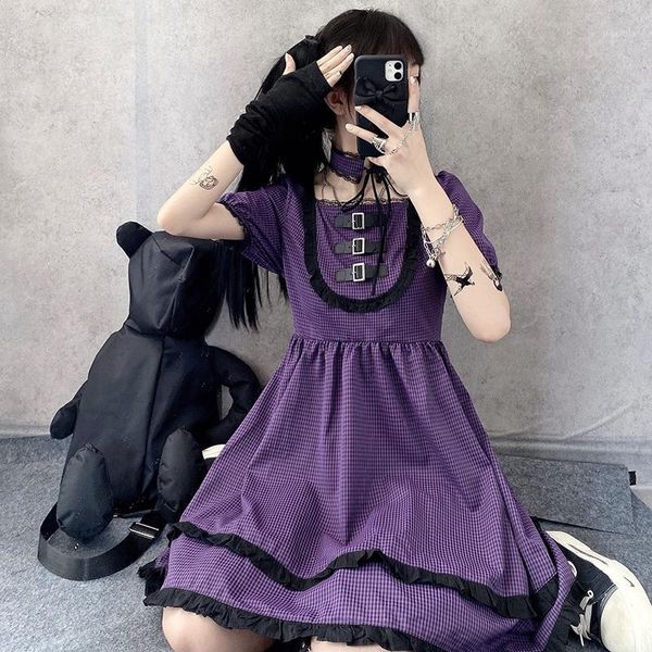 japanese harajuku women purple plaid dress summer vintage puff sleeve gothic lolita student's preppy style casual dresses, Black;gray
japanese harajuku women purple plaid dress summer vintage puff sleeve gothic lolita student's preppy style casual dresses, Black;gray