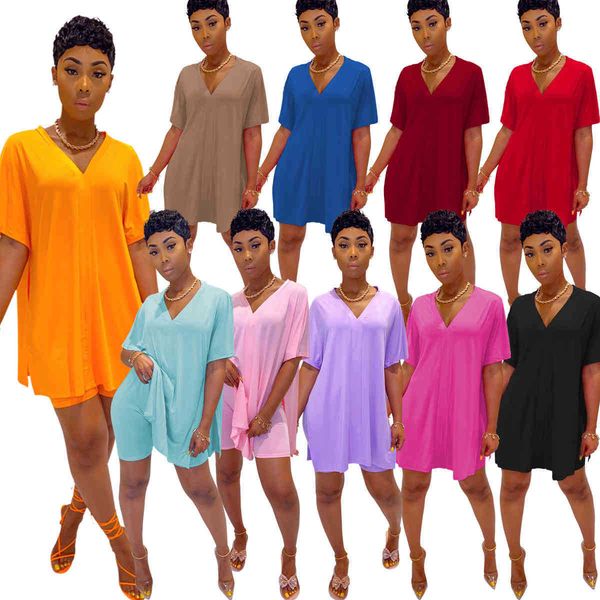 2021 designer summer women two piece jogger sets solid color split v-neck short sleeve loose t shirt + shorts casual sportswear, White
2021 designer summer women two piece jogger sets solid color split v-neck short sleeve loose t shirt + shorts casual sportswear, White