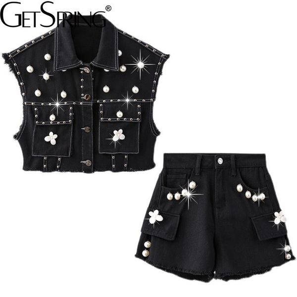 women's tracksuits getspring women set coat pants sets sleeveless pearl patchwork short vest coats high waist denim 2021, Gray
women's tracksuits getspring women set coat pants sets sleeveless pearl patchwork short vest coats high waist denim 2021, Gray
