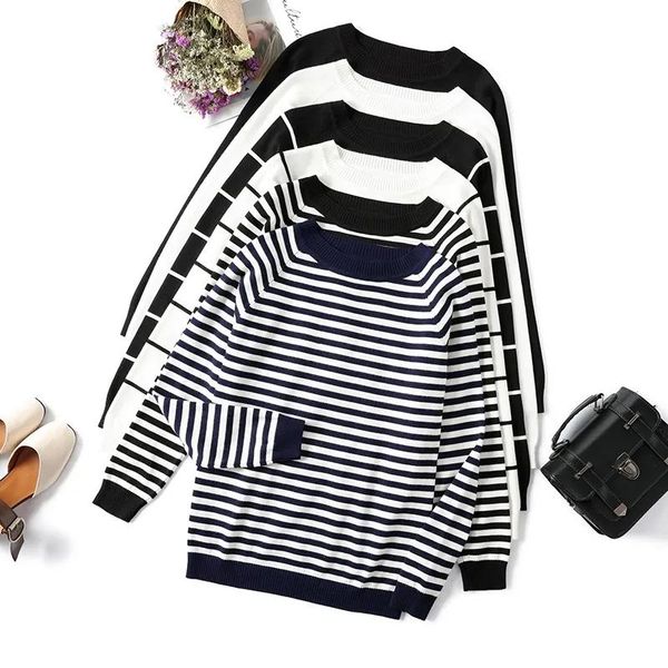 women's t-shirt 2021 autumn winter long sleeve striped pullover women sweater knitted sweaters o neck korean pull femme jumper female, White
women's t-shirt 2021 autumn winter long sleeve striped pullover women sweater knitted sweaters o neck korean pull femme jumper female, White