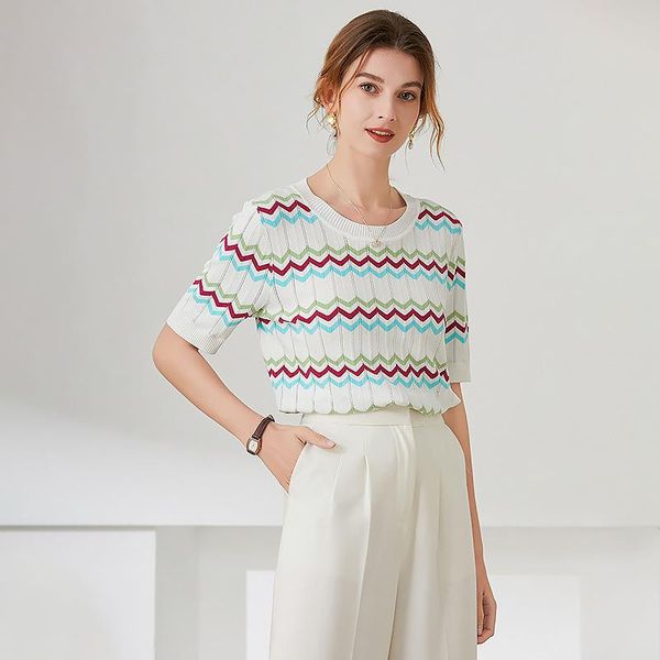 women's t-shirt 2021 summer women ice silk korean style stripe hollow out o neck short sleeve fashion female loose tee shirts, White
women's t-shirt 2021 summer women ice silk korean style stripe hollow out o neck short sleeve fashion female loose tee shirts, White