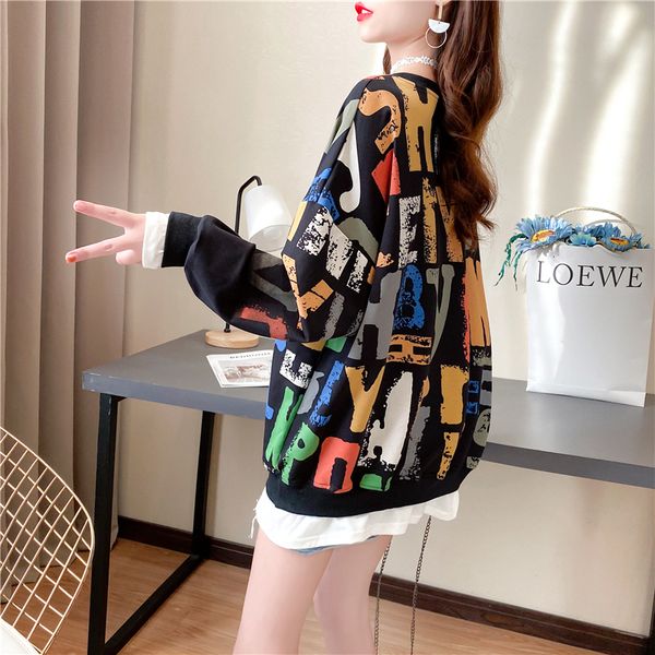 2021 new cotton autumn digital letter printed thin sweatshirt women drop shoulders long-sleeved loose tide round neck pullover dq8e, Black
2021 new cotton autumn digital letter printed thin sweatshirt women drop shoulders long-sleeved loose tide round neck pullover dq8e, Black