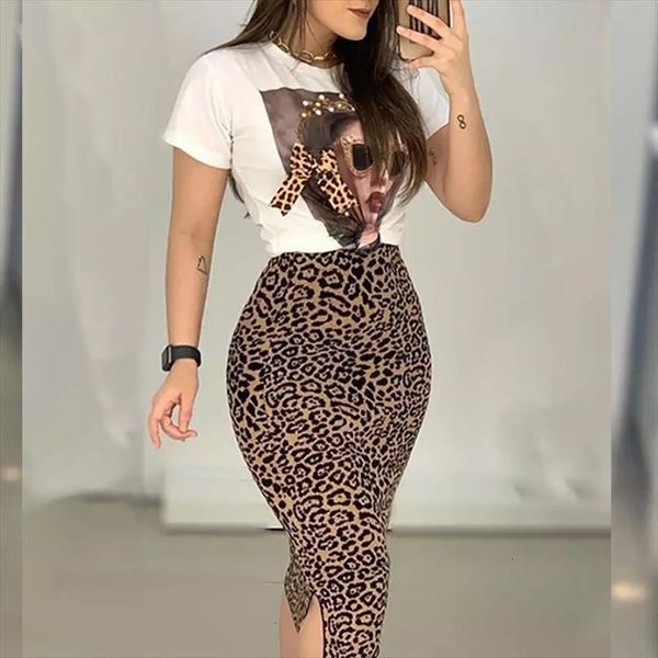 two peice set casual women tracksuits round neck t shirt pencil skirt sets ladies leopard print office skinny outfit, Gray
two peice set casual women tracksuits round neck t shirt pencil skirt sets ladies leopard print office skinny outfit, Gray