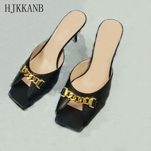 dress shoes gold chain decor high heel sandals women leather open toe comfort slippers summer party essential slides female, Black
dress shoes gold chain decor high heel sandals women leather open toe comfort slippers summer party essential slides female, Black
