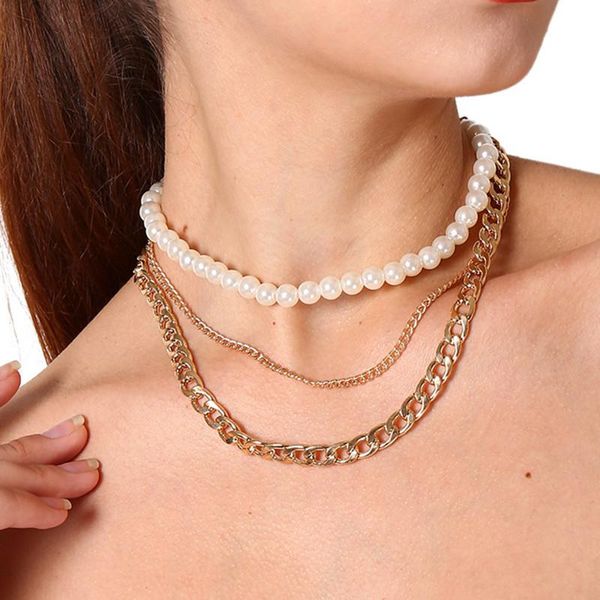 chokers multilayer punk pearl choker necklace big cuban chain women collares jewelry gold color thick chocker collier femme, Golden;silver
chokers multilayer punk pearl choker necklace big cuban chain women collares jewelry gold color thick chocker collier femme, Golden;silver