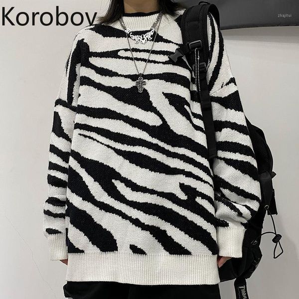 women's sweaters korobov korean harajuku o neck long sleeve zebra pattern pullovers vintage streetwear chic oversize sueter mujer 2021, White;black
women's sweaters korobov korean harajuku o neck long sleeve zebra pattern pullovers vintage streetwear chic oversize sueter mujer 2021, White;black