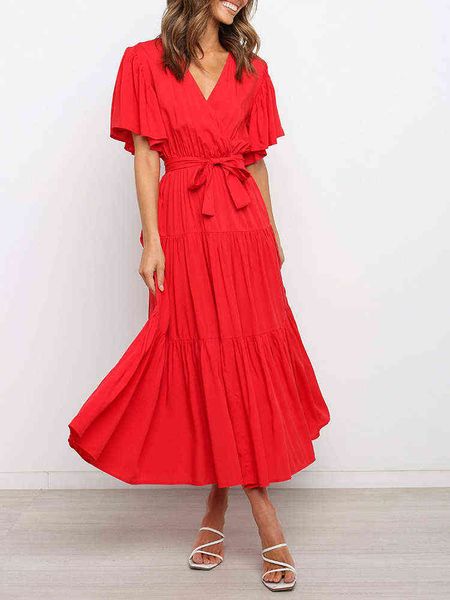 v-neck tie solid lotus leaf sleeve dress summer women elegant party long dress 2022 fashion dignified swing dress vestidos y220214, Black;gray
v-neck tie solid lotus leaf sleeve dress summer women elegant party long dress 2022 fashion dignified swing dress vestidos y220214, Black;gray