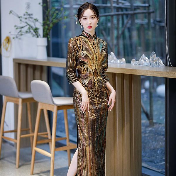 ethnic clothing autumn elegant velour seven points sleeve cheongsam women slim sequins velvet qipao evening party dress vestidos oversize 6x, Red
ethnic clothing autumn elegant velour seven points sleeve cheongsam women slim sequins velvet qipao evening party dress vestidos oversize 6x, Red