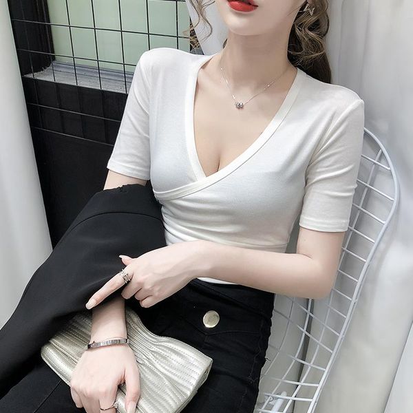 women's t-shirt coigarsam short sleeve women t shirt summer sheath high waist v-neck tee black white pink 8007
women's t-shirt coigarsam short sleeve women t shirt summer sheath high waist v-neck tee black white pink 8007