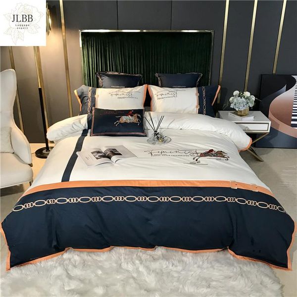 bedding sets white blue splicing british style horse embroidery like silk cotton set duvet cover bed linen fitted sheet pillowcases
bedding sets white blue splicing british style horse embroidery like silk cotton set duvet cover bed linen fitted sheet pillowcases