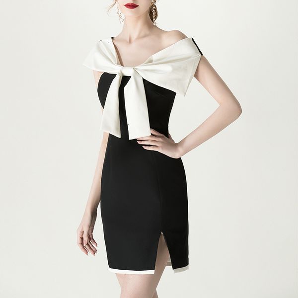 new elegant 2021 short sleeve mini bowtie neck slim women black party white vestidos wyor, Black;gray
new elegant 2021 short sleeve mini bowtie neck slim women black party white vestidos wyor, Black;gray