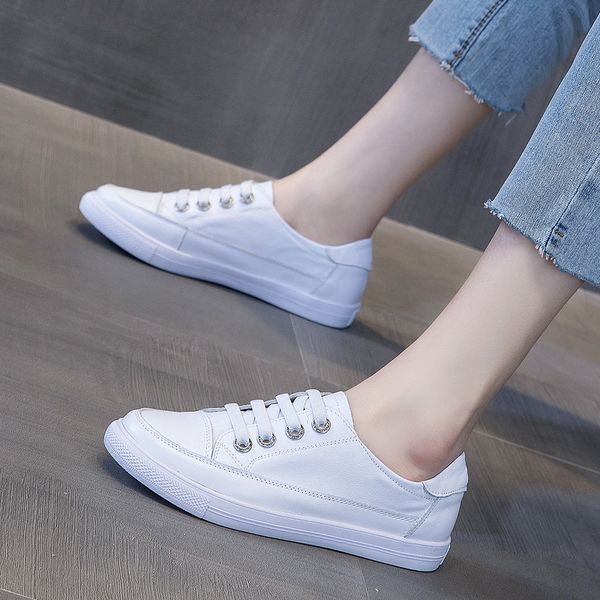 dress shoes women casual spring shoes women's white leather sneakers breathable lace-up rgka, Black