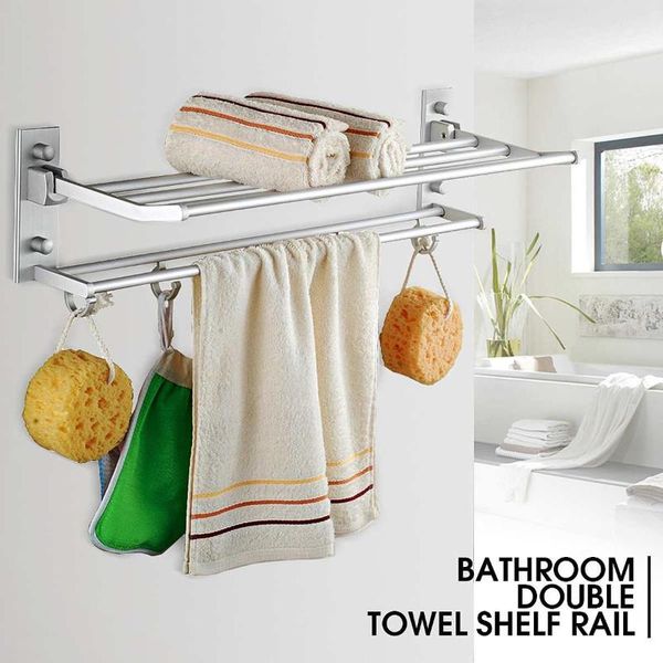 2 layer alumimum foldable bathroom towel rack holder wall mounted storage hanger kitchen l towel clothes shelf with 5 hooks
2 layer alumimum foldable bathroom towel rack holder wall mounted storage hanger kitchen l towel clothes shelf with 5 hooks