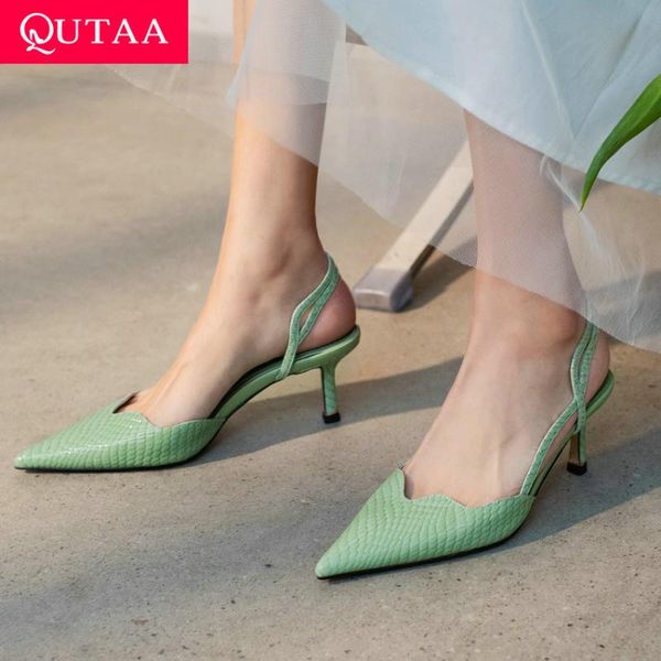 sandals qutaa 2021 pointed toe thin high heel fashion back strap women genuine leather slingback summer female shoes size 34-39, Black
sandals qutaa 2021 pointed toe thin high heel fashion back strap women genuine leather slingback summer female shoes size 34-39, Black