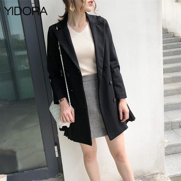 women's suits & blazers women 2021 black lapel long sleeve double-breasted blazer features pleated side detail - ladies casual outerwea, White;black
women's suits & blazers women 2021 black lapel long sleeve double-breasted blazer features pleated side detail - ladies casual outerwea, White;black