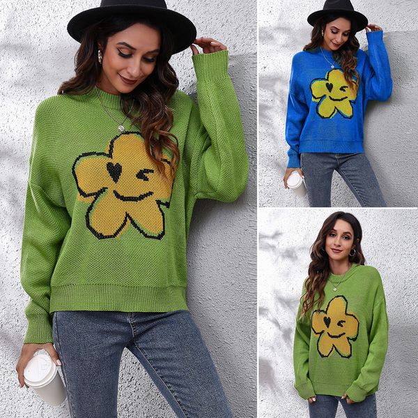 european american new women's knits & flower smiling face matching long sleeve knitted sweater loose autumn winter clothing, White
european american new women's knits & flower smiling face matching long sleeve knitted sweater loose autumn winter clothing, White