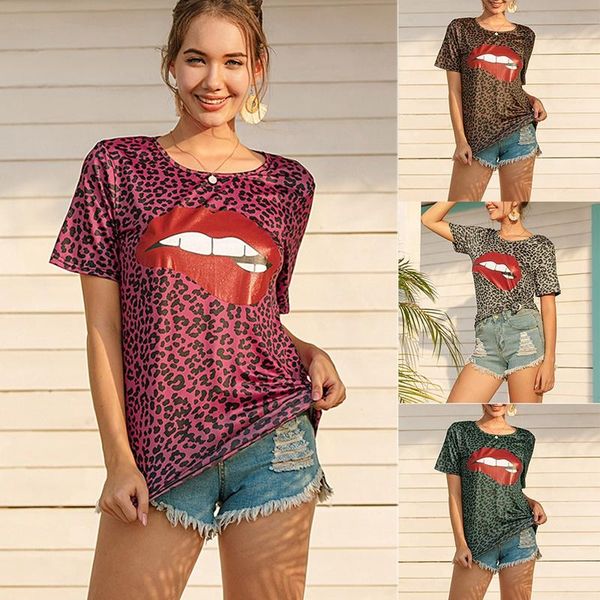 women's t-shirt personality round neck loose lips leopard print large chemise vintage, White
women's t-shirt personality round neck loose lips leopard print large chemise vintage, White