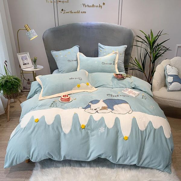 bedding sets cute cartoon good night bear embroidery super warm short plush set soft velvet duvet cover bed sheet pillowcases
bedding sets cute cartoon good night bear embroidery super warm short plush set soft velvet duvet cover bed sheet pillowcases