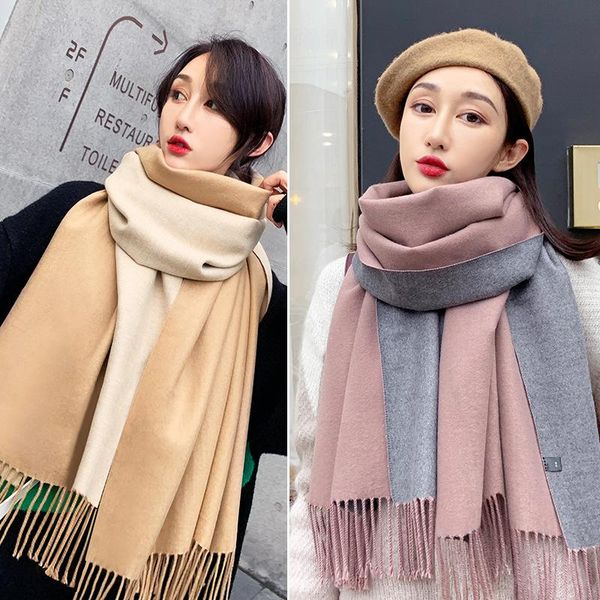 scarves 2021 korean autumn and winter double-sided cashmere solid color scarf fashion tassel two-color thickened warm long shawl, Blue;gray
scarves 2021 korean autumn and winter double-sided cashmere solid color scarf fashion tassel two-color thickened warm long shawl, Blue;gray