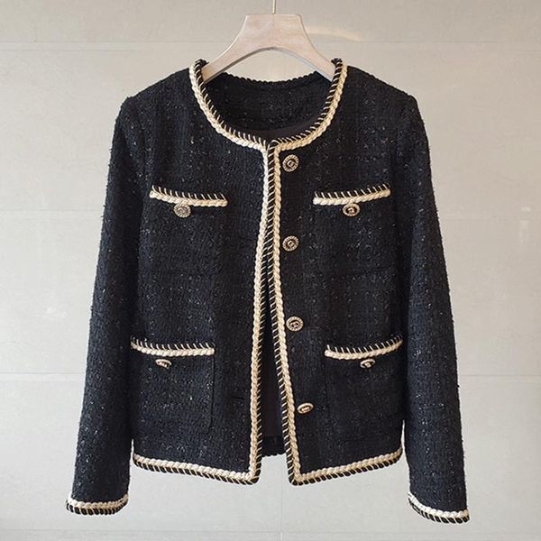 women's jackets retro short small fragrance jacket women 2021 autumn korean fashion french ladies loose tweed temperament female, Black;brown
women's jackets retro short small fragrance jacket women 2021 autumn korean fashion french ladies loose tweed temperament female, Black;brown