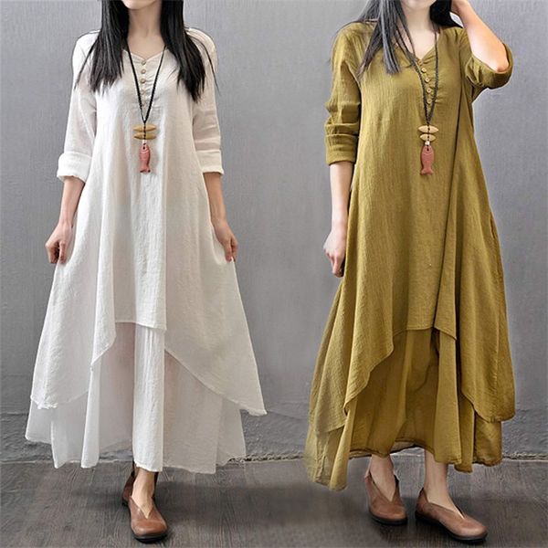 spring summer women long cotton linen dress white plus size false two pieces o-neck maxi dresses office casual loose dress 210316, Black;gray
spring summer women long cotton linen dress white plus size false two pieces o-neck maxi dresses office casual loose dress 210316, Black;gray