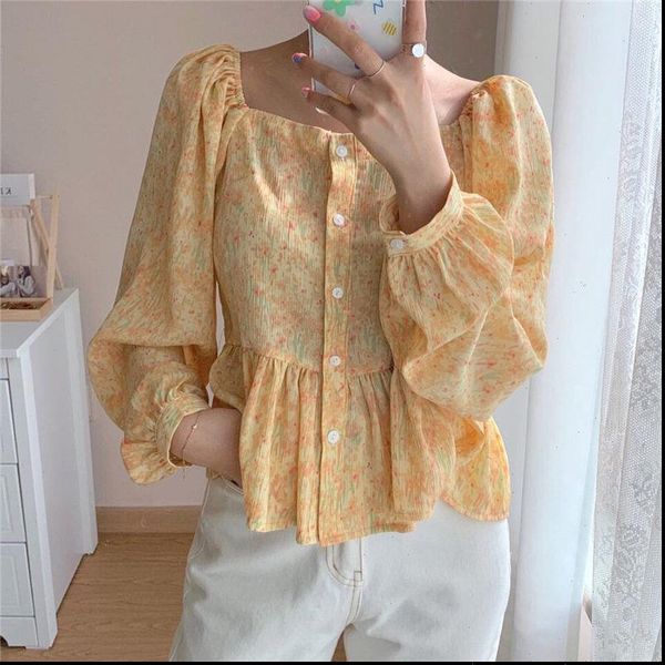 summer slim square collar print ruffles office lady streetwear women shirts vintage florals loose blouse, White
summer slim square collar print ruffles office lady streetwear women shirts vintage florals loose blouse, White