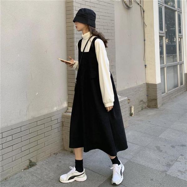 sleeveless strap dress schoolgirl autumn winter korean loose and thin over the knee mid long sling a-line skirt, Black;gray
sleeveless strap dress schoolgirl autumn winter korean loose and thin over the knee mid long sling a-line skirt, Black;gray