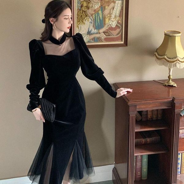casual dresses women 2021 autumn winter elegant velvet dress female vintage slim trumpet party robe femme mesh designer vestidos f32, Black;gray
casual dresses women 2021 autumn winter elegant velvet dress female vintage slim trumpet party robe femme mesh designer vestidos f32, Black;gray