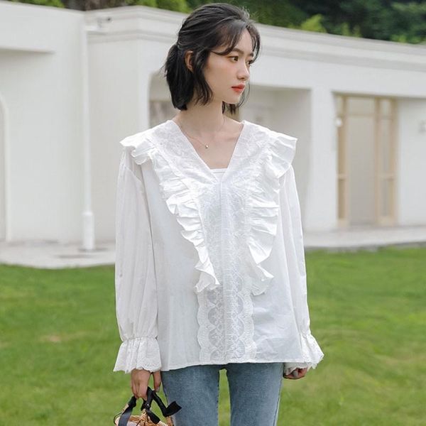women's blouses & shirts ladies elegant long sleeve 2021 spring princess style v-neck ruffles loose women white casual w075
women's blouses & shirts ladies elegant long sleeve 2021 spring princess style v-neck ruffles loose women white casual w075