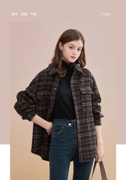 women's wool & blends wenqing womens casual loose fashion soft woolen plaid overshirts check shackets shirt jackets coats strretwear ou, Black
women's wool & blends wenqing womens casual loose fashion soft woolen plaid overshirts check shackets shirt jackets coats strretwear ou, Black