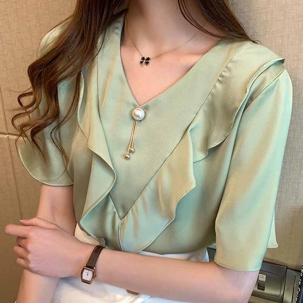 women's blouses & shirts women blusas mujer de moda 2021 blouse short sleeve ruffles v-neck chiffon shirt d313, White
women's blouses & shirts women blusas mujer de moda 2021 blouse short sleeve ruffles v-neck chiffon shirt d313, White