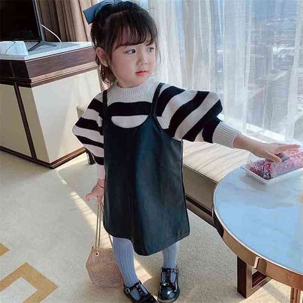 girls' suit autumn style children's striped sweater + pu vest skirt two-piece fashion girls clothing sets 2-6 years 210625, White
girls' suit autumn style children's striped sweater + pu vest skirt two-piece fashion girls clothing sets 2-6 years 210625, White