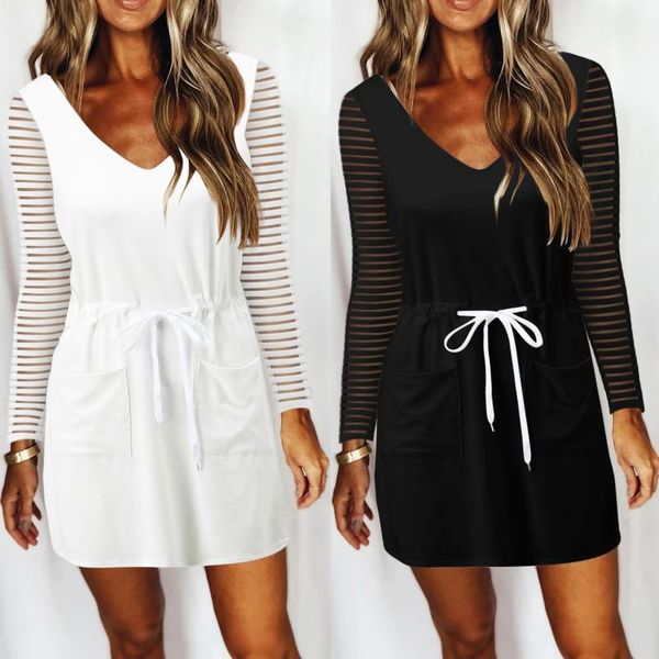 casual dresses autumn striped mesh long sleeves loose v-neck waist drawstring mini dress estidos de mujer black vestido, Black;gray
casual dresses autumn striped mesh long sleeves loose v-neck waist drawstring mini dress estidos de mujer black vestido, Black;gray