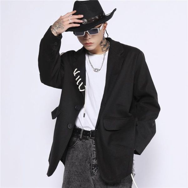 men's suits & blazers suit for men women oversized solid black rope embellish retro daily british style ins all-match couples, White;black
men's suits & blazers suit for men women oversized solid black rope embellish retro daily british style ins all-match couples, White;black
