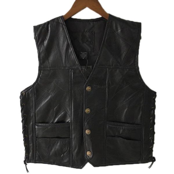 black punk men's leather vt, leather motorcycle vt, svels et, autumn lace button, Black;white
black punk men's leather vt, leather motorcycle vt, svels et, autumn lace button, Black;white