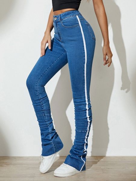 high waist stacked jeans 30rj#, Blue
high waist stacked jeans 30rj#, Blue
