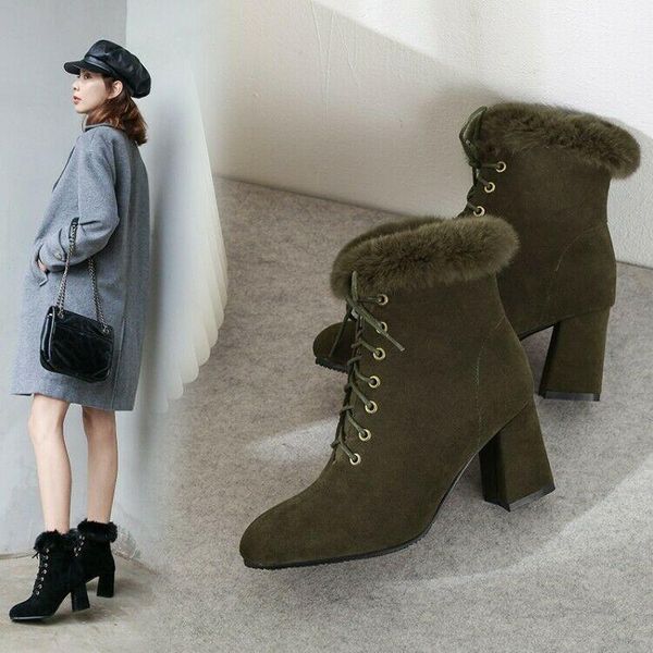 boots winter ladies fur trim ankle lace up block heels casual shoes size 2-10.5, Black
boots winter ladies fur trim ankle lace up block heels casual shoes size 2-10.5, Black