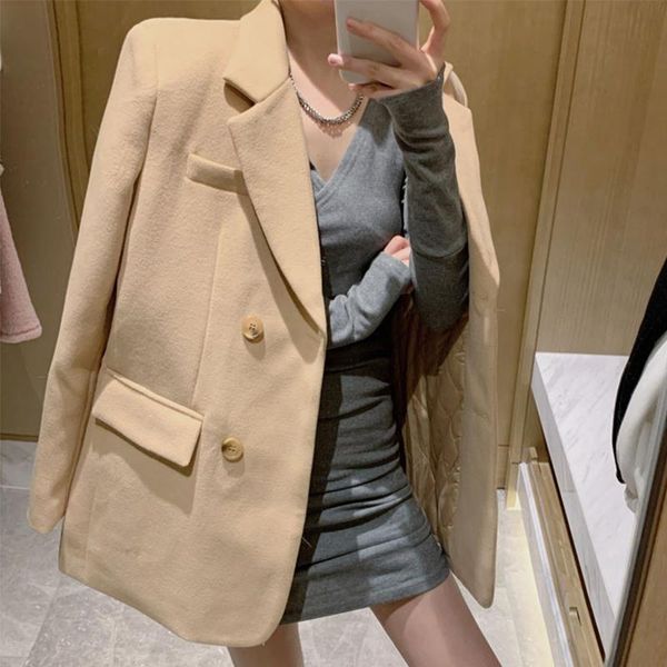 2021 spring women vintage back split loose woolen blazer office lady elegant full sleeve thick jacket autumn outwear c0d109t, White;black 
2021 spring women vintage back split loose woolen blazer office lady elegant full sleeve thick jacket autumn outwear c0d109t, White;black