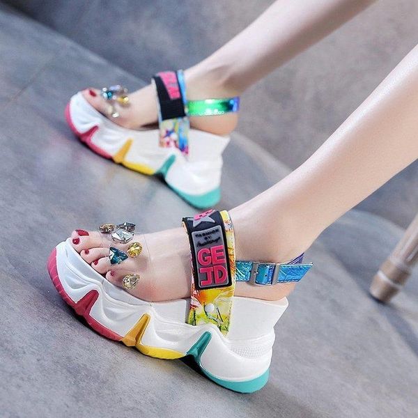 sandals 2021 women summer wedge transparent pvc crystal chunky platform shoes woman rainbow thick bottom sandalias, Black
sandals 2021 women summer wedge transparent pvc crystal chunky platform shoes woman rainbow thick bottom sandalias, Black
