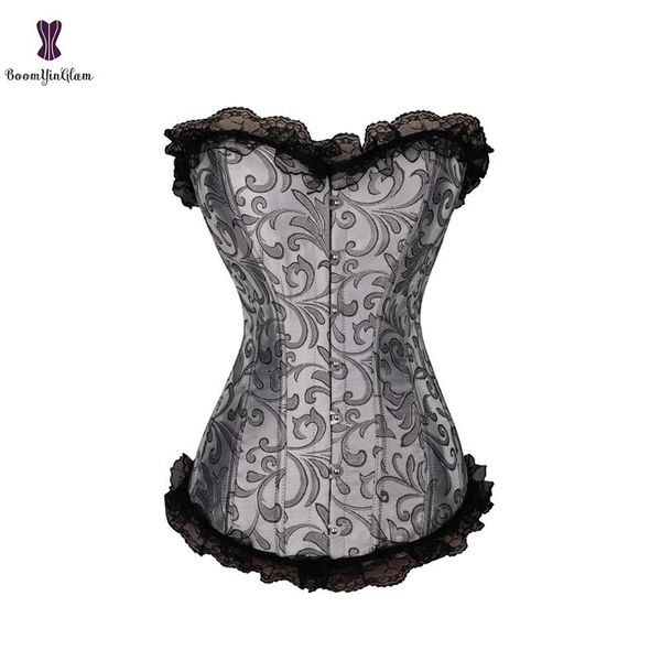women burlesque corset overbust silver grey lace up waist cincher bustier underwear corselet, Black;white
women burlesque corset overbust silver grey lace up waist cincher bustier underwear corselet, Black;white