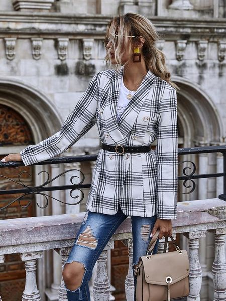 women's suits & blazers slim-fit plaid double-breasted small suit jacket, clothing, women coat, coat women, traf, without belt, White;black
women's suits & blazers slim-fit plaid double-breasted small suit jacket, clothing, women coat, coat women, traf, without belt, White;black