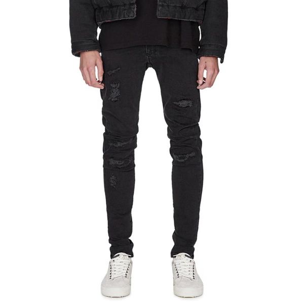 kalenmos ripped patch non-jeans slim-fit black stretch solid color mid-rise skinny zippered foot pants streetwear spring, Blue
kalenmos ripped patch non-jeans slim-fit black stretch solid color mid-rise skinny zippered foot pants streetwear spring, Blue