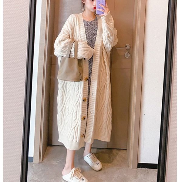 women's sweaters elegant loose long cardigan female thicken warm sweater coat vintage solid outwear fall winter casual knitted wom, White;black
women's sweaters elegant loose long cardigan female thicken warm sweater coat vintage solid outwear fall winter casual knitted wom, White;black